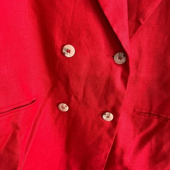Internacional Scene Red Double Breasted Linen Shoulder Pads Blazer - Picture 4 of 6